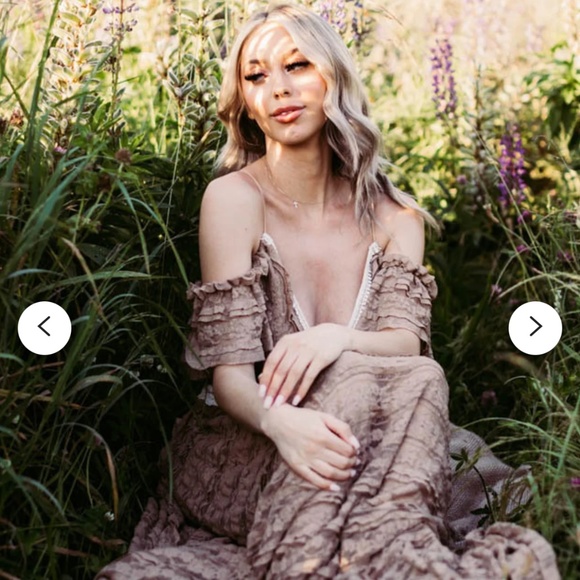 Boho Maxi Dress Off Shoulder Ruffle Lace Train Fairy Cottagecore Photoshoot - Picture 4 of 16